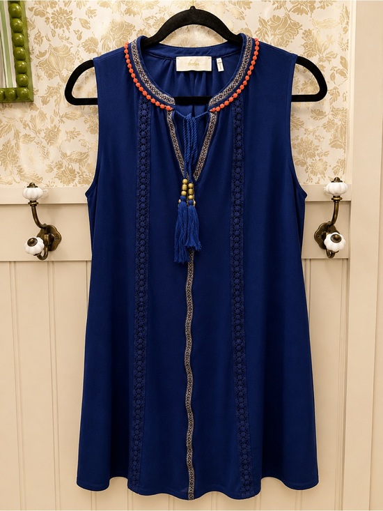 Braeve Dresses & Skirts - Braeve Navy Boho Tassel Sleeveless Dress Size M